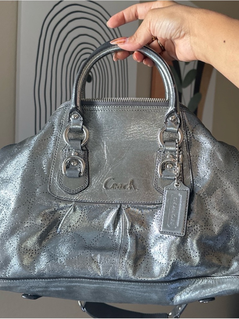 Y2K Coach Metallic Silver Leather Satchel